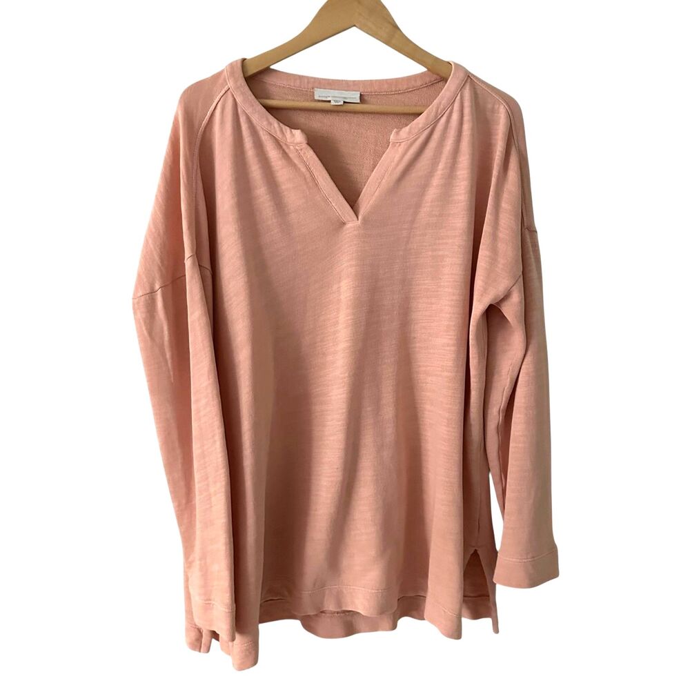 Pure Jill Pale‎ Pastel Pink V-Neck Organic Cotton Lined Tunic Shirt Size L